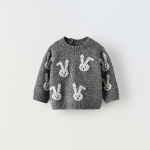 Zara Baby Charcoal Grey Bunny Rabbit Sweater 12-18 Months